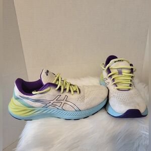 Asics White and Purple Running Shoes, Size 9.5